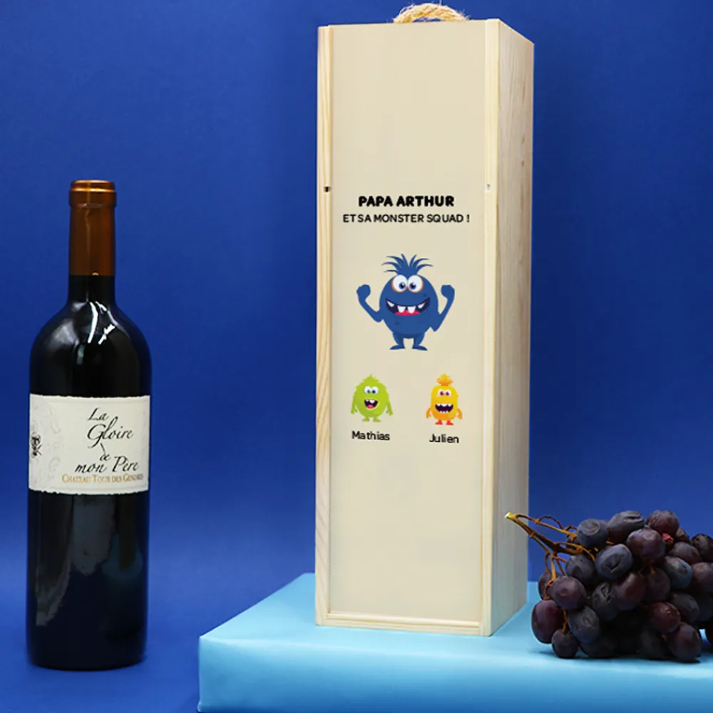 Bouteille et caisse à vin personnalisée - Famille Monstres|Cadeaux.com Outlet
