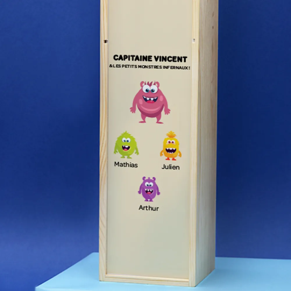 Bouteille et caisse à vin personnalisée - Famille Monstres|Cadeaux.com Outlet