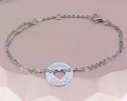 Bracelet coeur et double chaîne en Argent véritable|Cadeaux.com Best