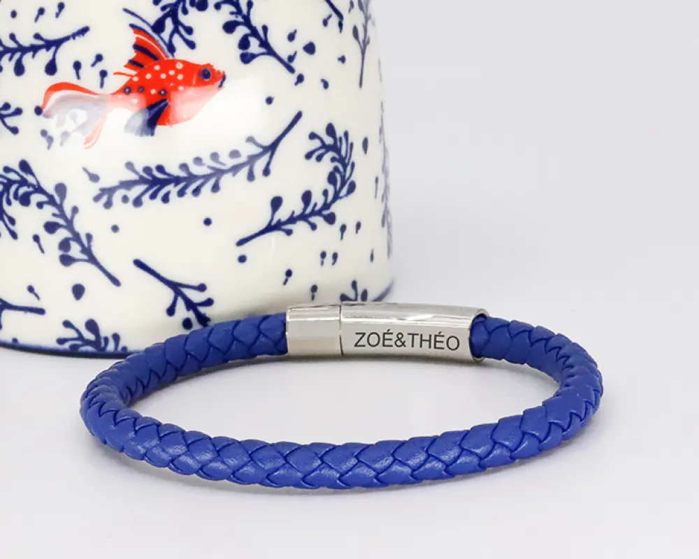 Bracelet en cuir tressé coloré - Marron foncé, camel ou bleu marine|Cadeaux.com Discount