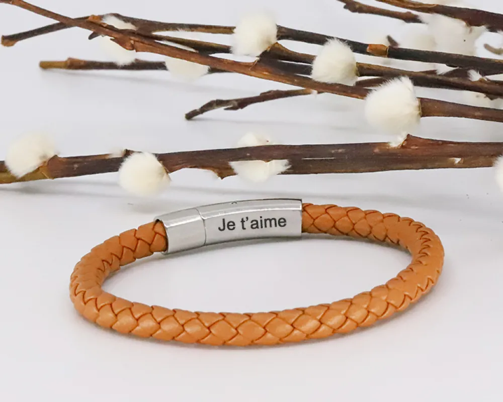 Bracelet en cuir tressé coloré - Marron foncé, camel ou bleu marine|Cadeaux.com Discount