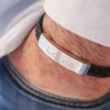 Bracelet gravé Homme en Acier et Cuir Tressé|Cadeaux.com New