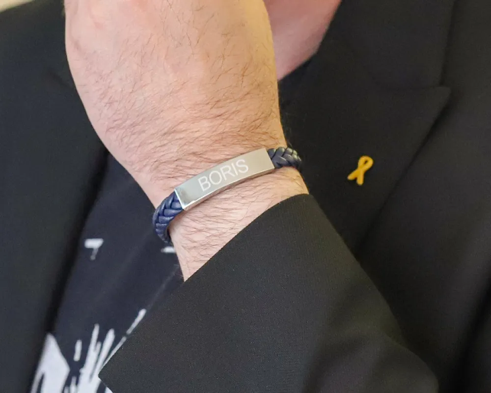 Bracelet gravé Homme en Acier et Cuir Tressé|Cadeaux.com New