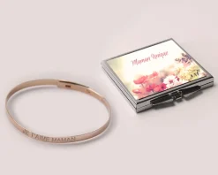 Bracelet Jonc gravé Je t'aime maman Argent rosé et son miroir personnalisable|Cadeaux.com Discount