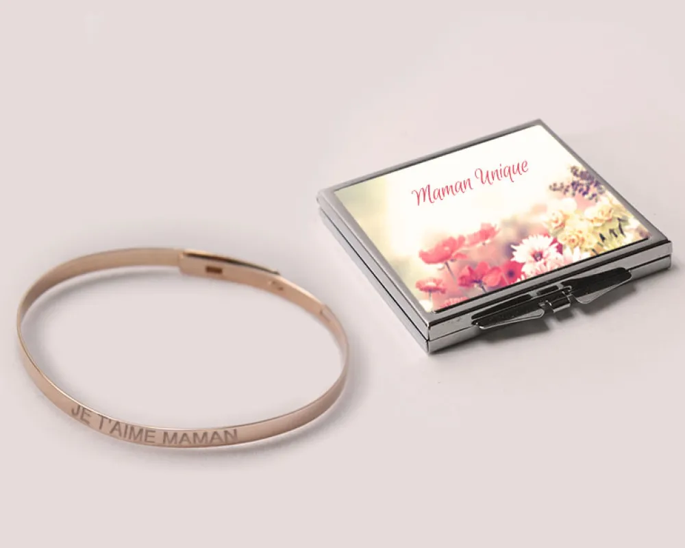 Bracelet Jonc gravé Je t'aime maman Argent rosé et son miroir personnalisable|Cadeaux.com Discount