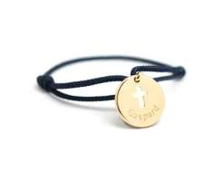 Bracelet médaille baptême personnalisé en plaqué or - Croix|Cadeaux.com Sale