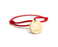 Bracelet médaille baptême personnalisé en plaqué or - Croix|Cadeaux.com Sale