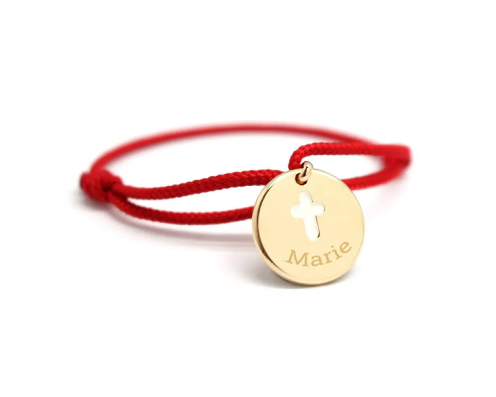 Bracelet médaille baptême personnalisé en plaqué or - Croix|Cadeaux.com Sale