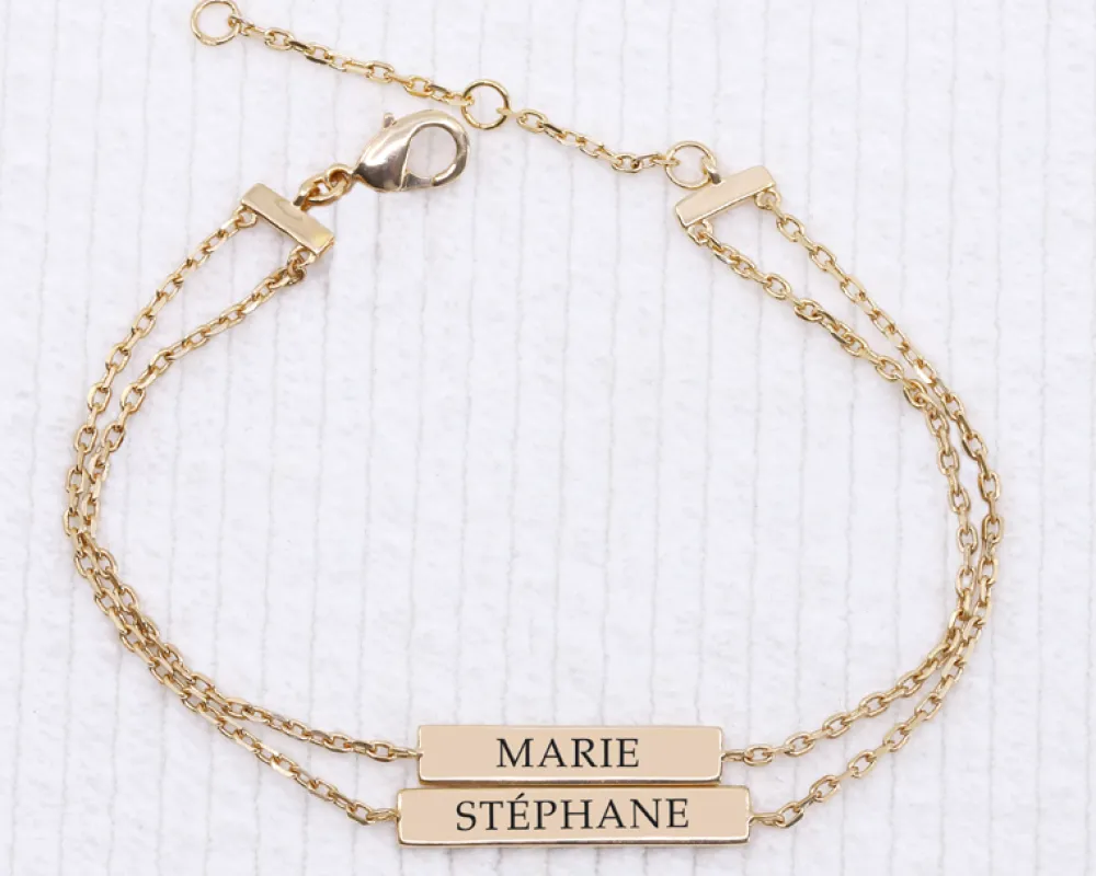 Bracelet personnalisé double plaques - plaqué or 18 carats|Cadeaux.com Best