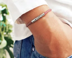 Bracelet personnalisé pour homme - cordon bordeaux et blanc|Cadeaux.com Sale