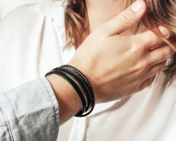 Bracelet personnalisable mix cuir - Marron ou noir|Cadeaux.com Best