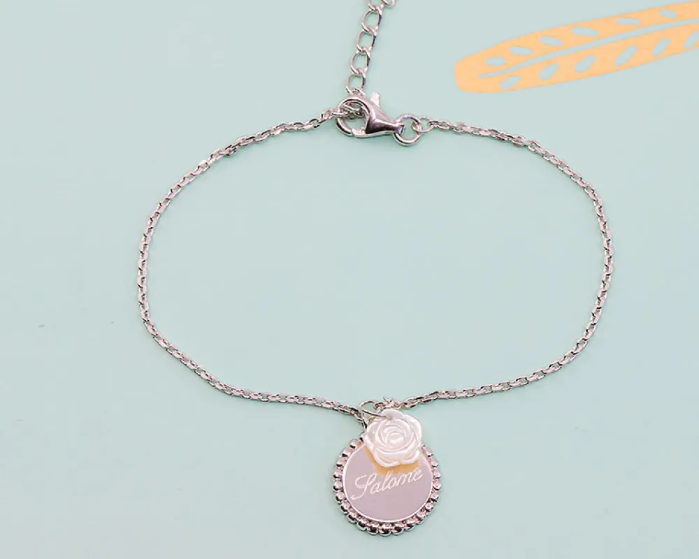 Bracelet personnalisable en argent véritable - Rose nacrée|Cadeaux.com Hot
