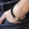 Bracelet pour homme personnalisable - perles Agates noires mates|Cadeaux.com Hot