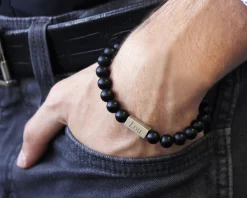 Bracelet pour homme personnalisable - perles Agates noires mates|Cadeaux.com Hot