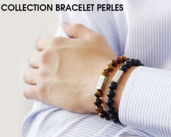Bracelet pour homme personnalisable - perles Agates noires mates|Cadeaux.com Hot