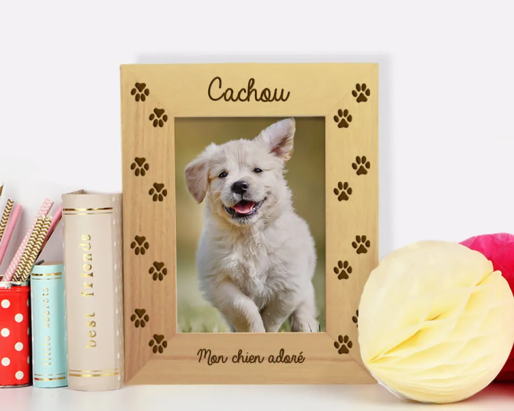 Cadre en bois gravé empreintes chien|Cadeaux.com Hot