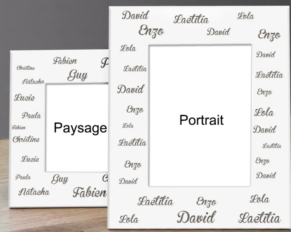 Cadre en métal blanc gravé Personnalisable - Famille Prénoms|Cadeaux.com Outlet