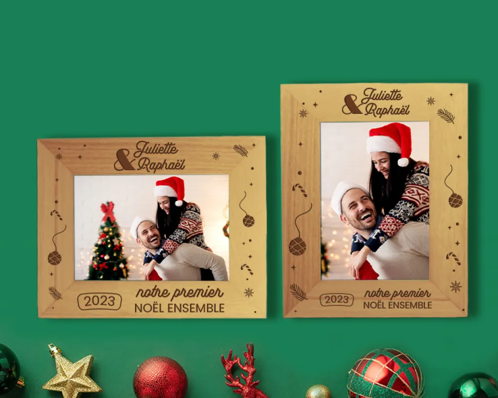 Cadre photo en bois personnalisé - Premier Noël ensemble|Cadeaux.com New