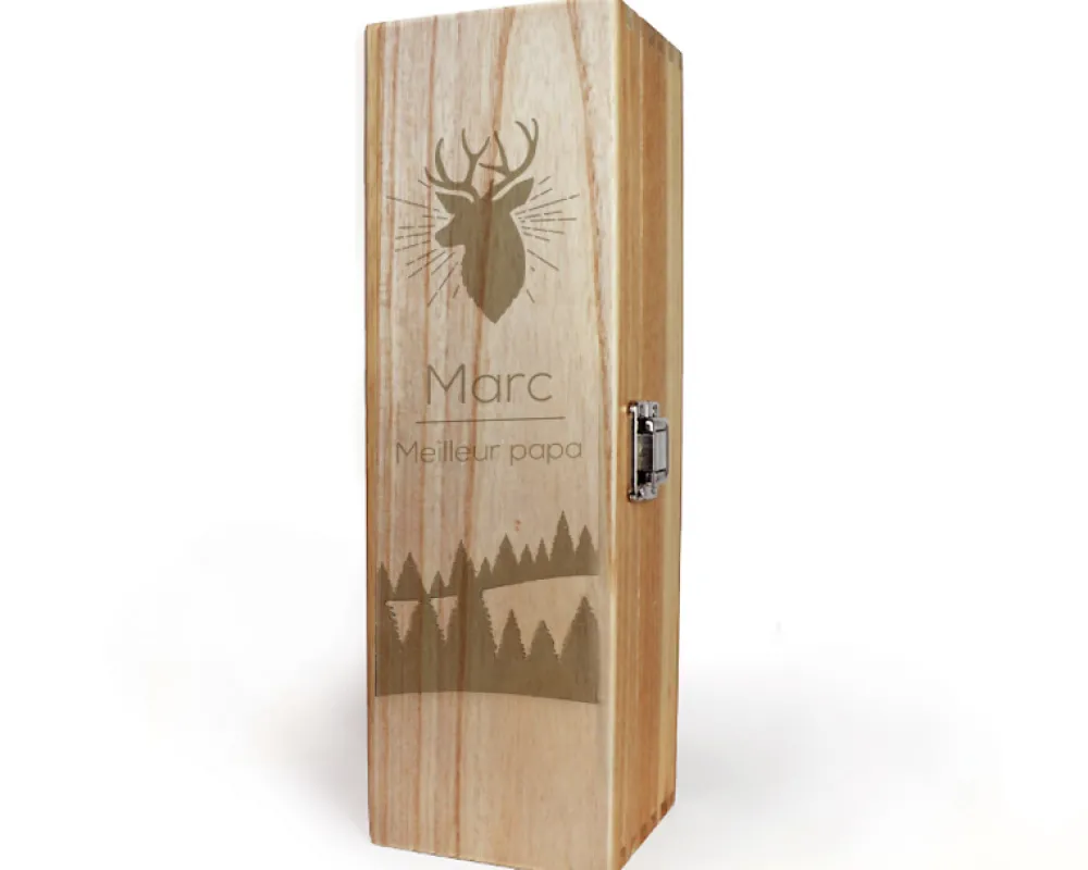 Caisse à vin personnalisée prénom - Cerf|Cadeaux.com