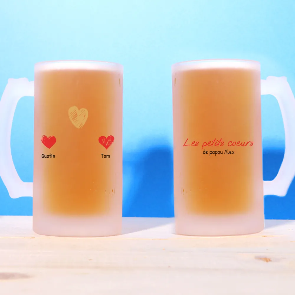 Chope de bière personnalisée - Papa et ses petits coeurs|Cadeaux.com
