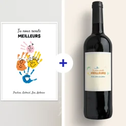Coffret affiche et bouteille de vin personnalisées - Empreintes pour papa|Cadeaux.com Online