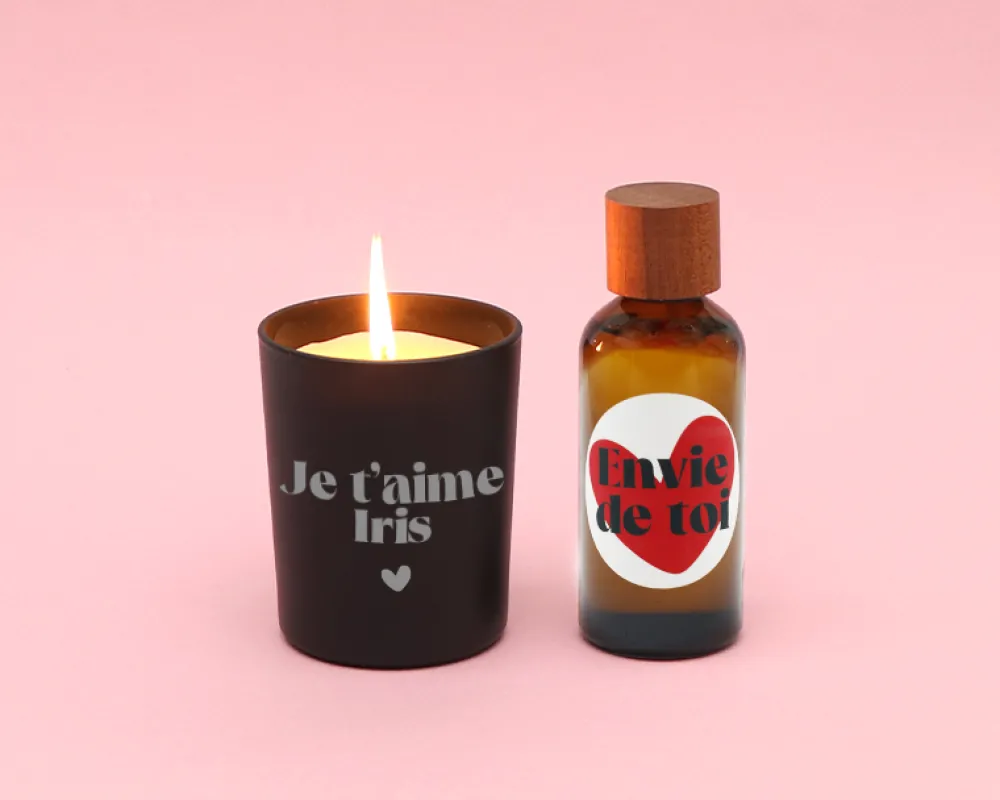 Coffret coquin personnalisé - Huile de massage et bougie|Cadeaux.com New