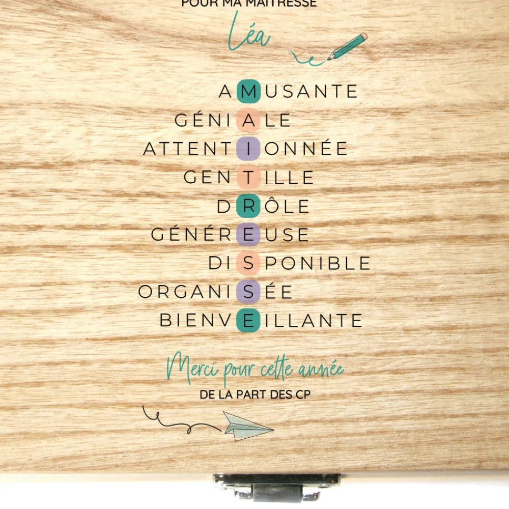 Coffret de chocolats Monbana personnalisé - Acrostiche Maitresse/Maitre|Cadeaux.com Best
