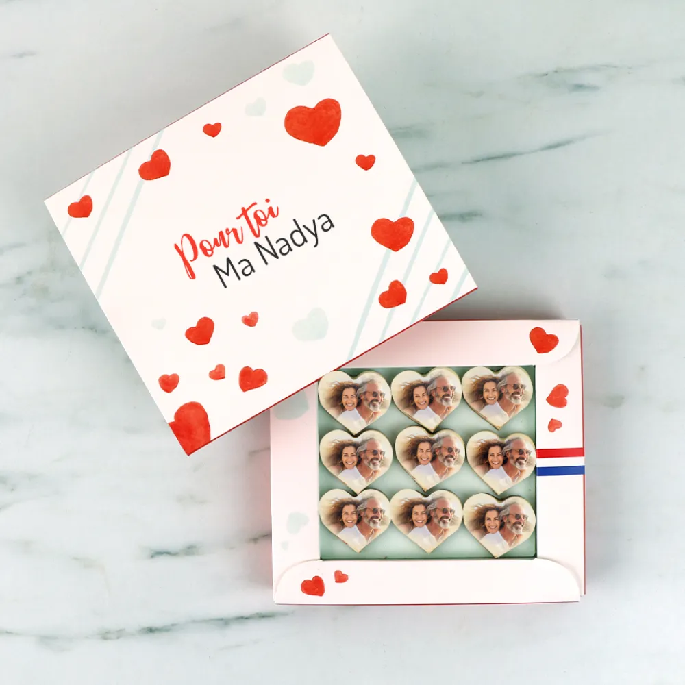 Coffret de chocolats personnalisés photo en forme de coeurs - Amour|Cadeaux.com Best