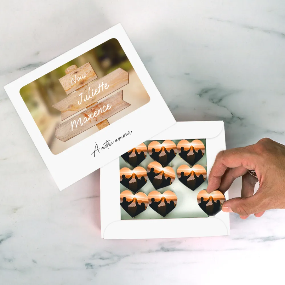 Coffret de chocolats personnalisés photo en forme de coeur - Destination Bohème|Cadeaux.com Online