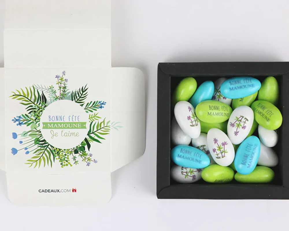 Coffret de dragées cœur caramel Personnalisable - Collection Fleurie|Cadeaux.com