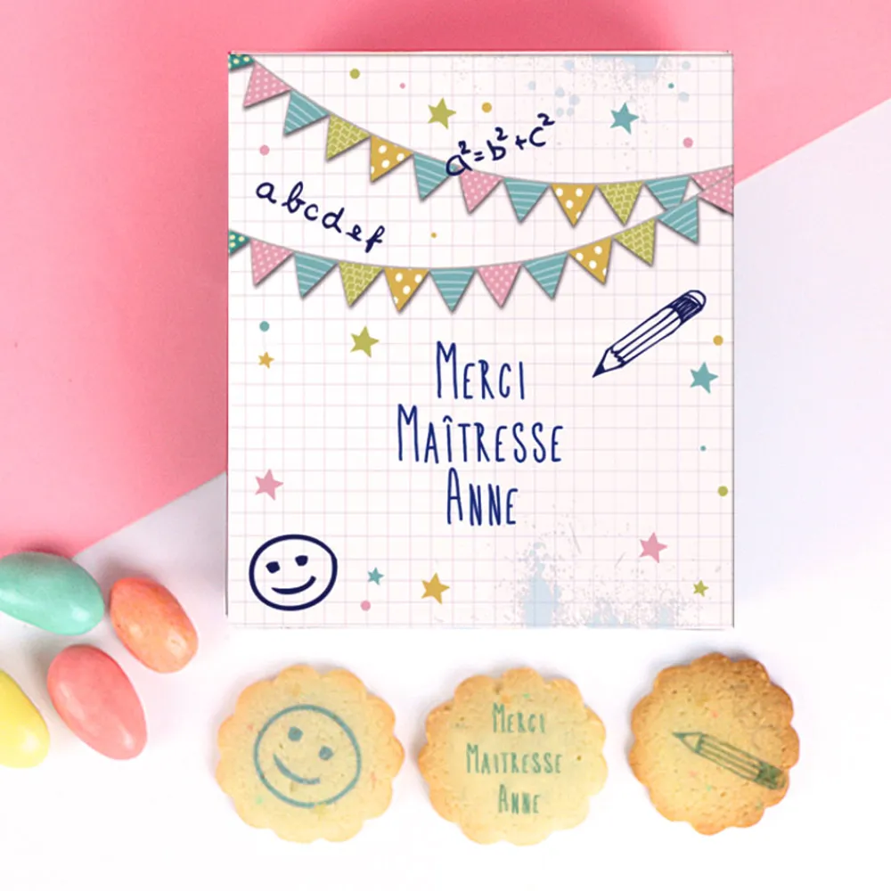 Coffret gourmand biscuits et chocolats Personnalisables - Merci Maîtresse, Maître et ATSEM|Cadeaux.com Online