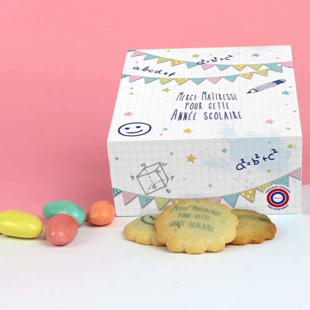 Coffret gourmand biscuits et chocolats Personnalisables - Merci Maîtresse, Maître et ATSEM|Cadeaux.com Online