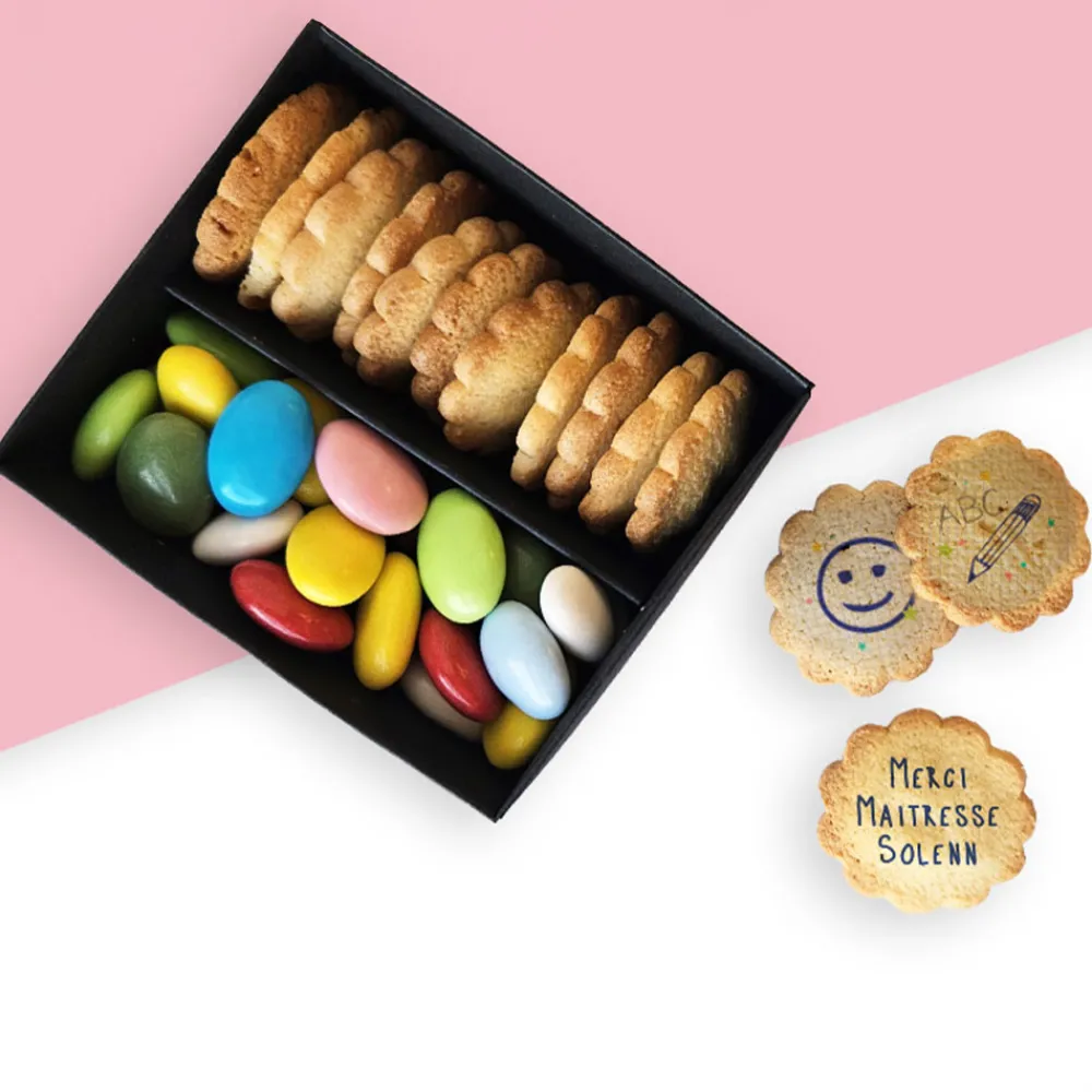 Coffret gourmand biscuits et chocolats Personnalisables - Merci Maîtresse, Maître et ATSEM|Cadeaux.com Online