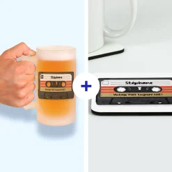 Coffret rétro K7 - Chope de bière et sous-verres personnalisés|Cadeaux.com Outlet