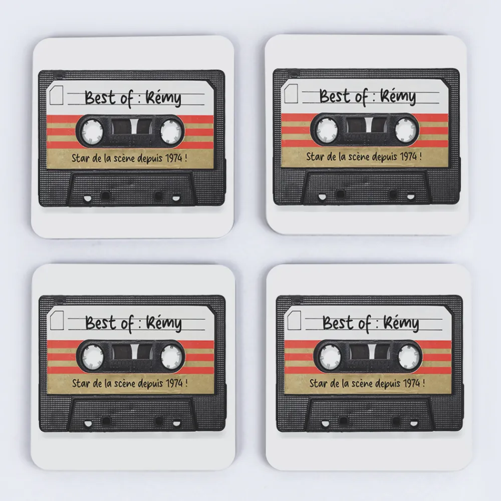 Coffret rétro K7 - Chope de bière et sous-verres personnalisés|Cadeaux.com Outlet