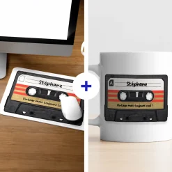 Coffret rétro K7 - Tapis de souris et mug personnalisés|Cadeaux.com New