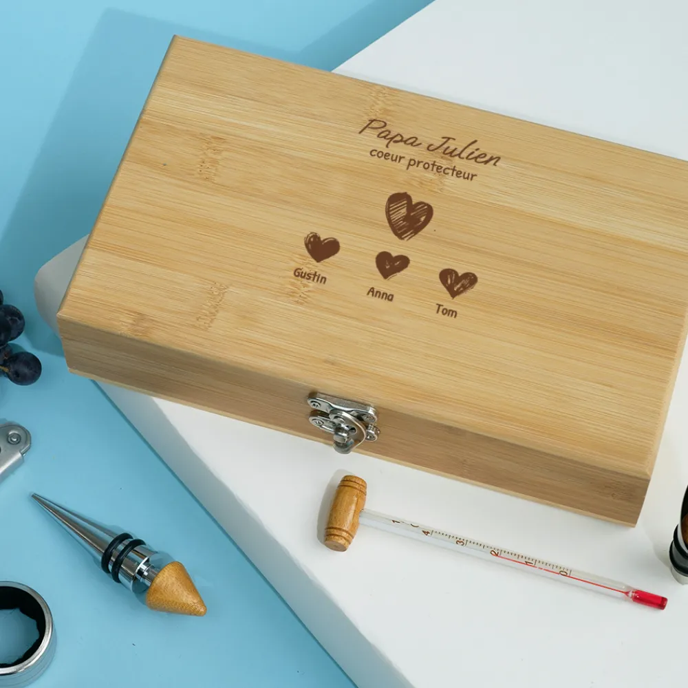 Coffret sommelier personnalisé - 5 accessoires - Papa et ses petits coeurs|Cadeaux.com Clearance