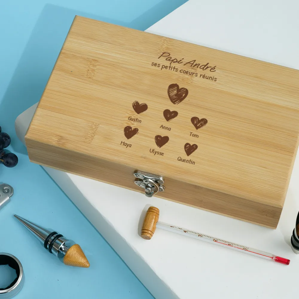 Coffret sommelier personnalisé - 5 accessoires - Papi et ses petits coeurs|Cadeaux.com Hot