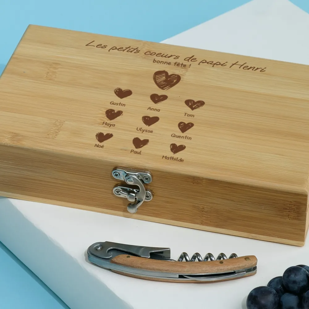 Coffret sommelier personnalisé - 5 accessoires - Papi et ses petits coeurs|Cadeaux.com Hot