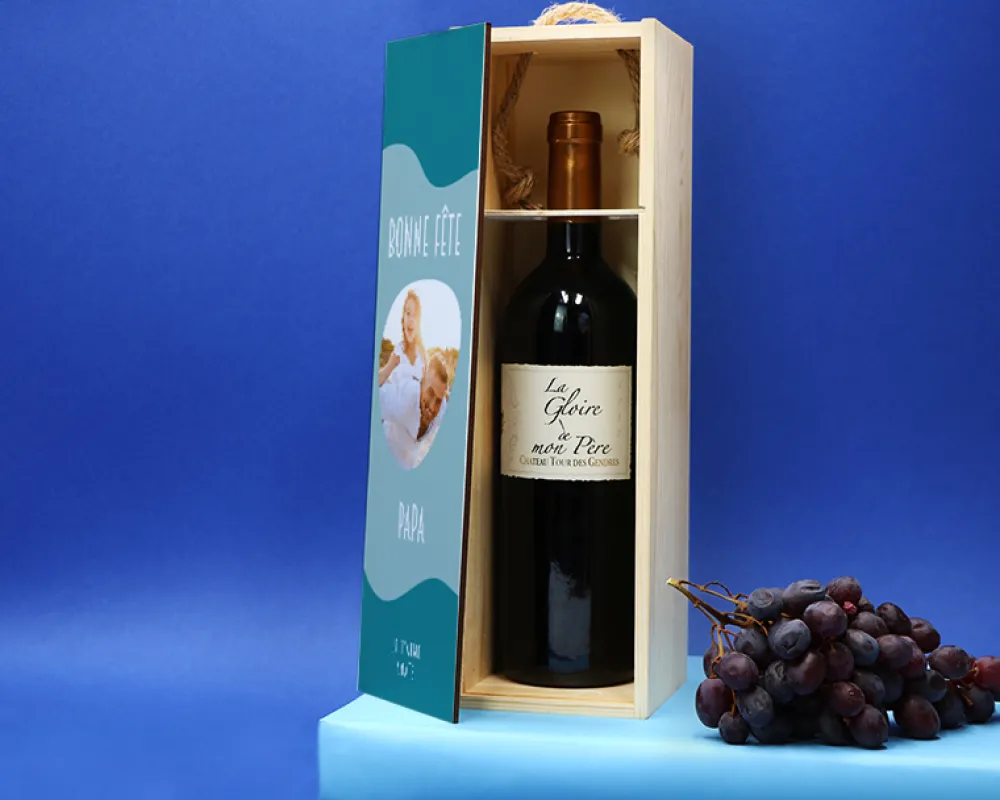 Coffret vin personnalisé photo avec bouteille de vin rouge - Papa|Cadeaux.com Online