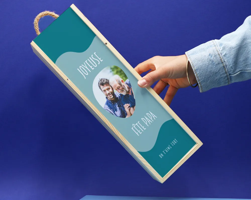 Coffret vin personnalisé photo avec bouteille de vin rouge - Papa|Cadeaux.com Online