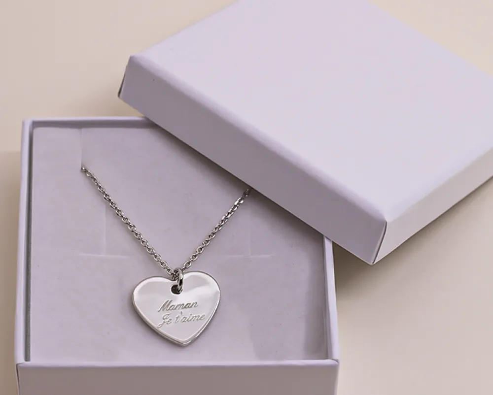 Collier Coeur gravé Message d'amour en argent véritable|Cadeaux.com Hot
