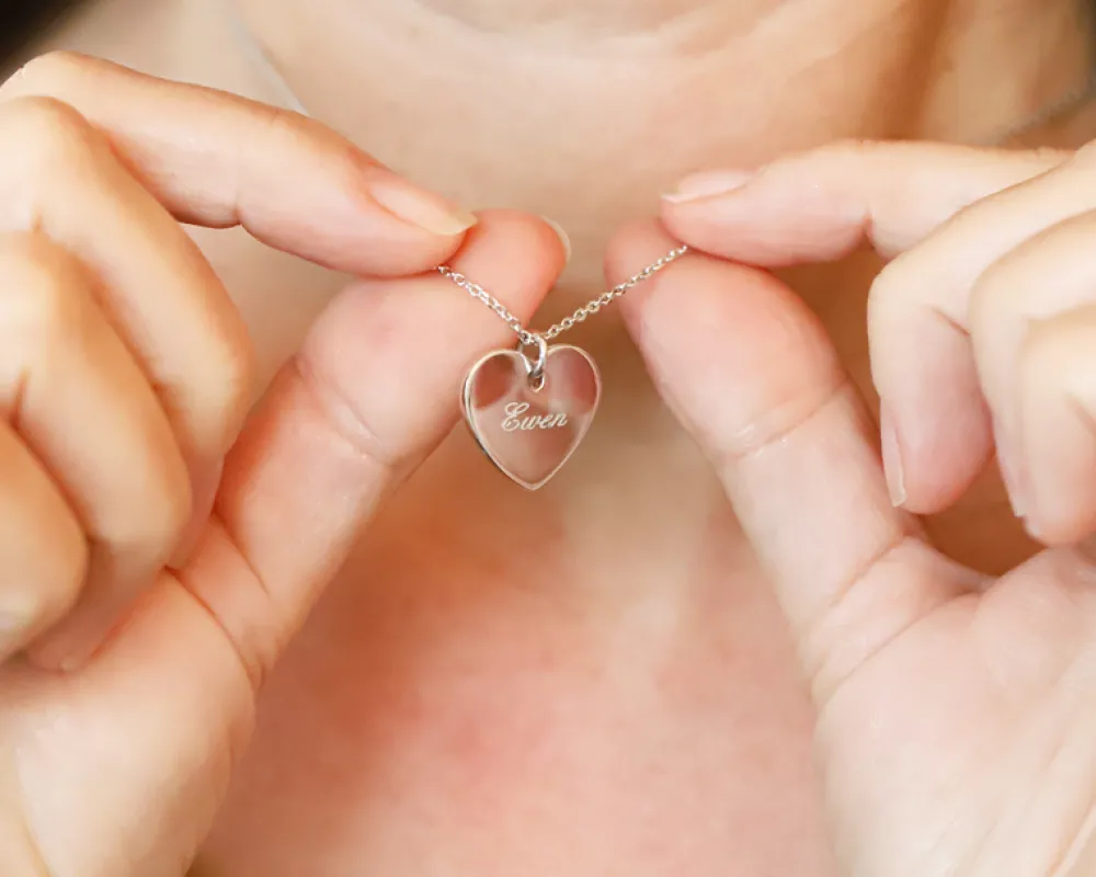 Collier Coeur gravé Message d'amour en argent véritable|Cadeaux.com Hot