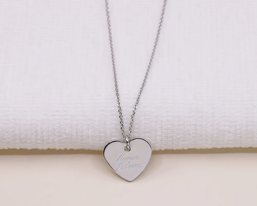 Collier Coeur gravé Message d'amour en argent véritable|Cadeaux.com Hot