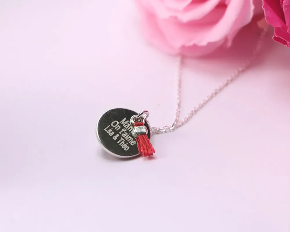 Collier médaille argent véritable - Pompon rouge ou bleu|Cadeaux.com Sale