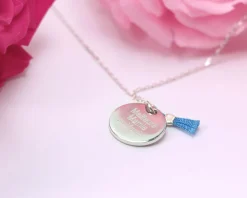 Collier médaille argent véritable - Pompon rouge ou bleu|Cadeaux.com Sale