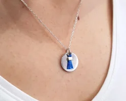 Collier médaille argent véritable - Pompon rouge ou bleu|Cadeaux.com Sale