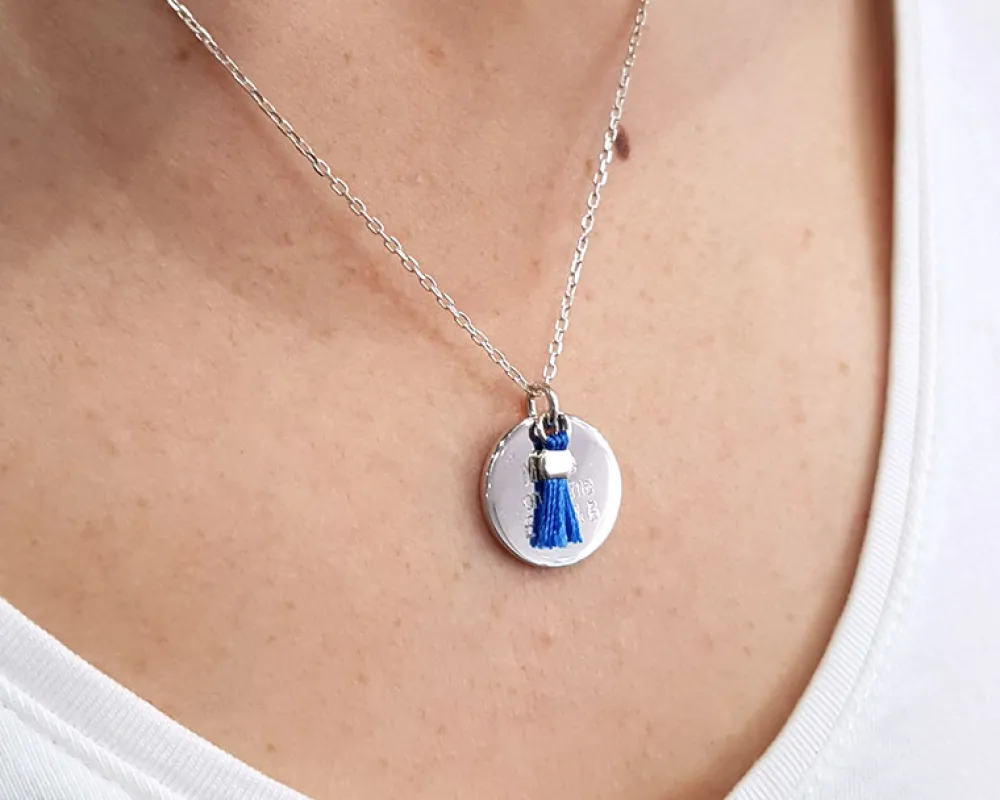 Collier médaille argent véritable - Pompon rouge ou bleu|Cadeaux.com Sale