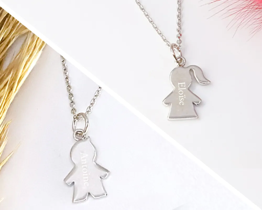 Collier personnalisé avec pendentif petite fille ou petit garçon - Argent|Cadeaux.com Discount