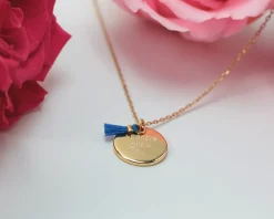 Collier personnalisé plaqué Or 18 carats - Pompon rouge ou bleu|Cadeaux.com Clearance